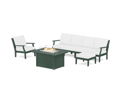 POLYWOOD® Braxton Sectional Lounge and Fire Pit Set in Green / Natural