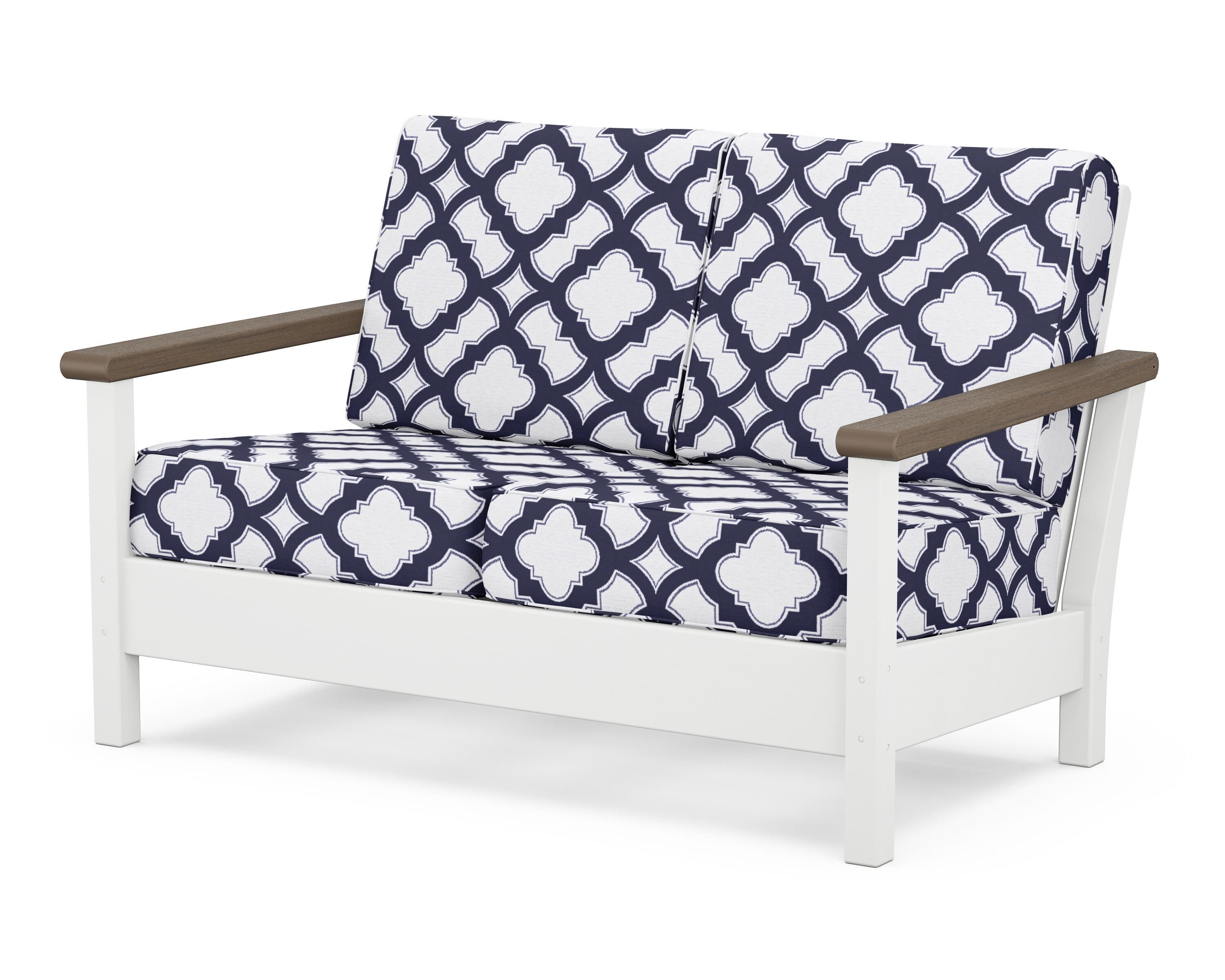 POLYWOOD® Harbour Deep Seating Loveseat in White / Kona / Trellis Navy