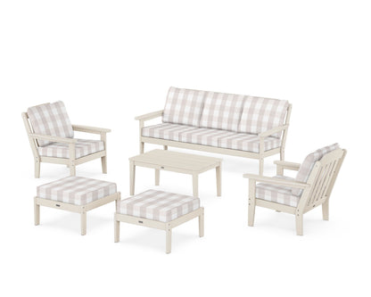 Country Living Cottage 6-Piece Lounge Sofa Set in Sand / Buffalo Plaid Dune Burlap