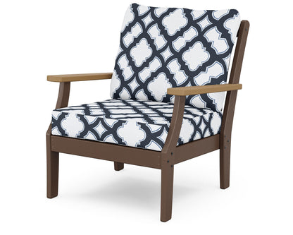 POLYWOOD® Braxton Deep Seating Chair in Mahogany / Natural / Trellis Marine Indigo