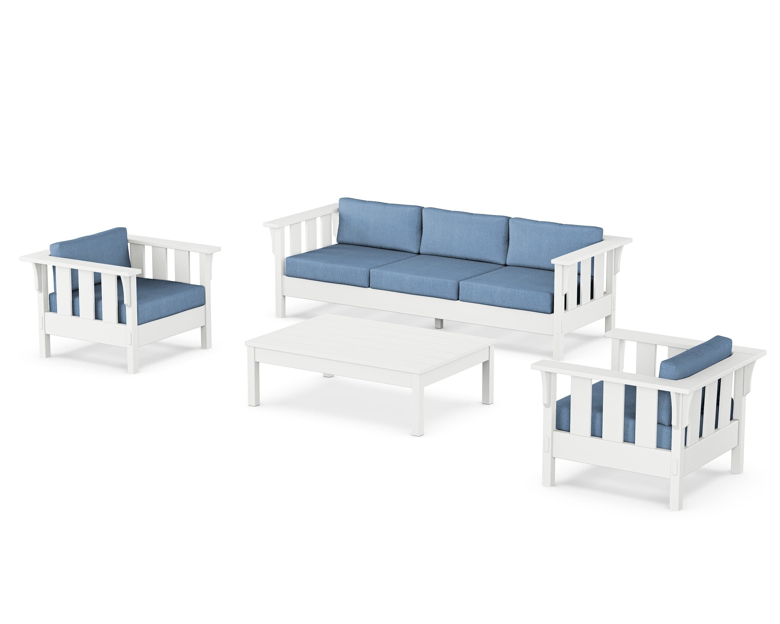 Martha Stewart by POLYWOOD® Acadia 4-Piece Deep Seating Set with Sofa in White / Sky Blue