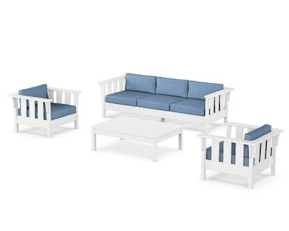 Martha Stewart by POLYWOOD® Acadia 4-Piece Deep Seating Set with Sofa in White / Sky Blue