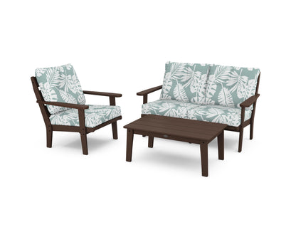 POLYWOOD® Lakeside 3-Piece Deep Seating Set in Mahogany / Leaf Glacier Spa