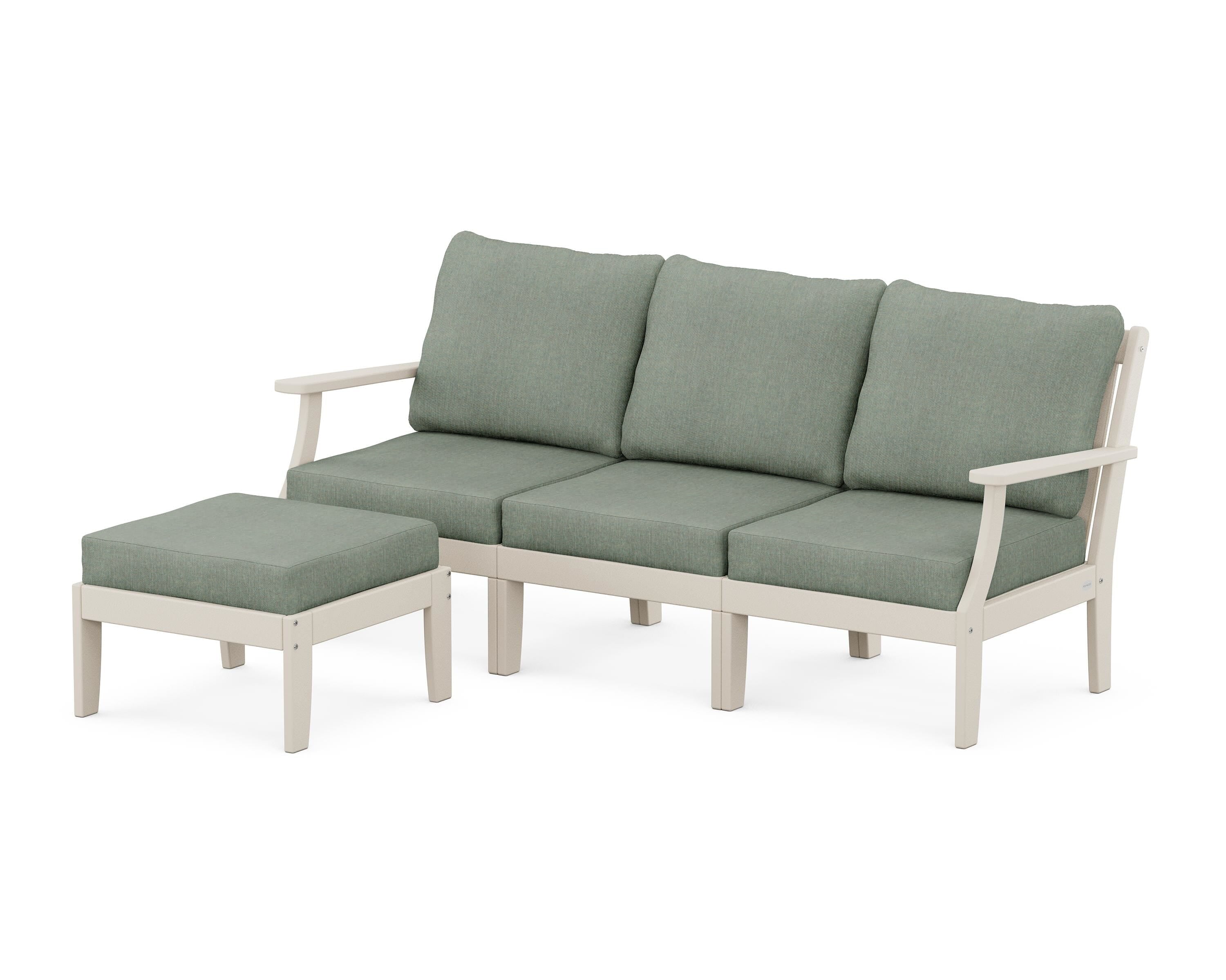POLYWOOD® Braxton Modular 4-Piece Deep Seating Set with Ottoman in Sand / Cast Sage