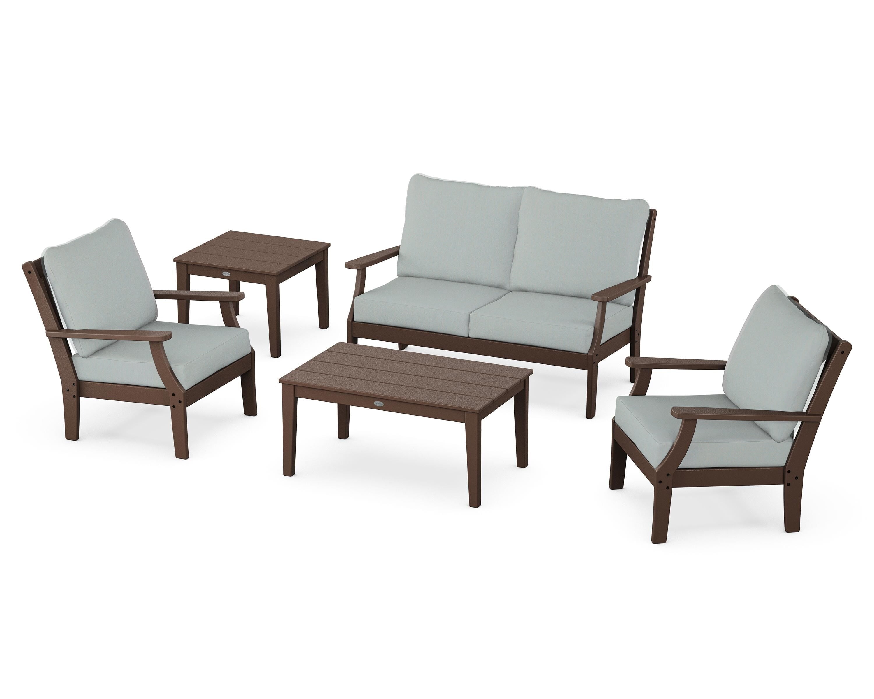 POLYWOOD® Braxton 5-Piece Deep Seating Set in Mahogany / Spa