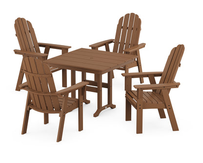 POLYWOOD® Vineyard Curveback Adirondack 5-Piece Farmhouse Dining Set in Teak