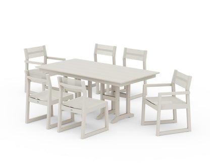 POLYWOOD® EDGE Sling 7-Piece Farmhouse Dining Set in Sand / Parchment Sling