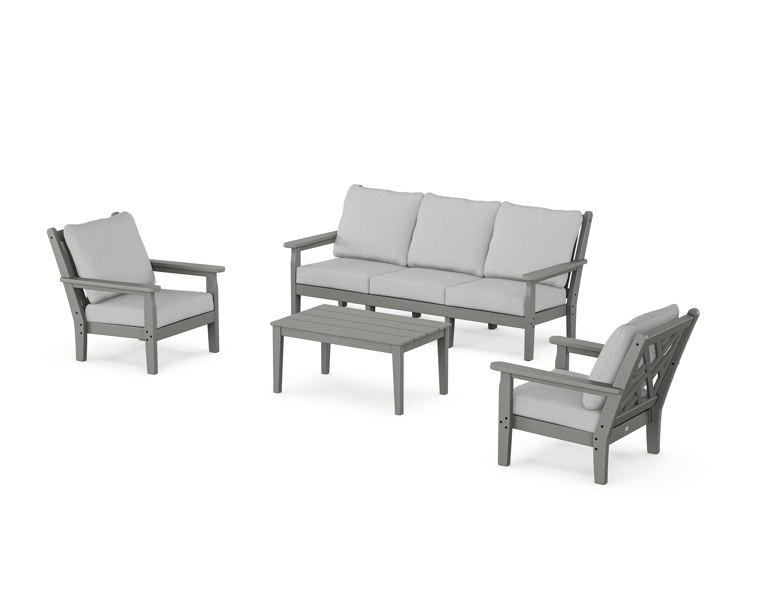 POLYWOOD® Chippendale 4-Piece Deep Seating Set with Sofa in Slate Grey / Granite