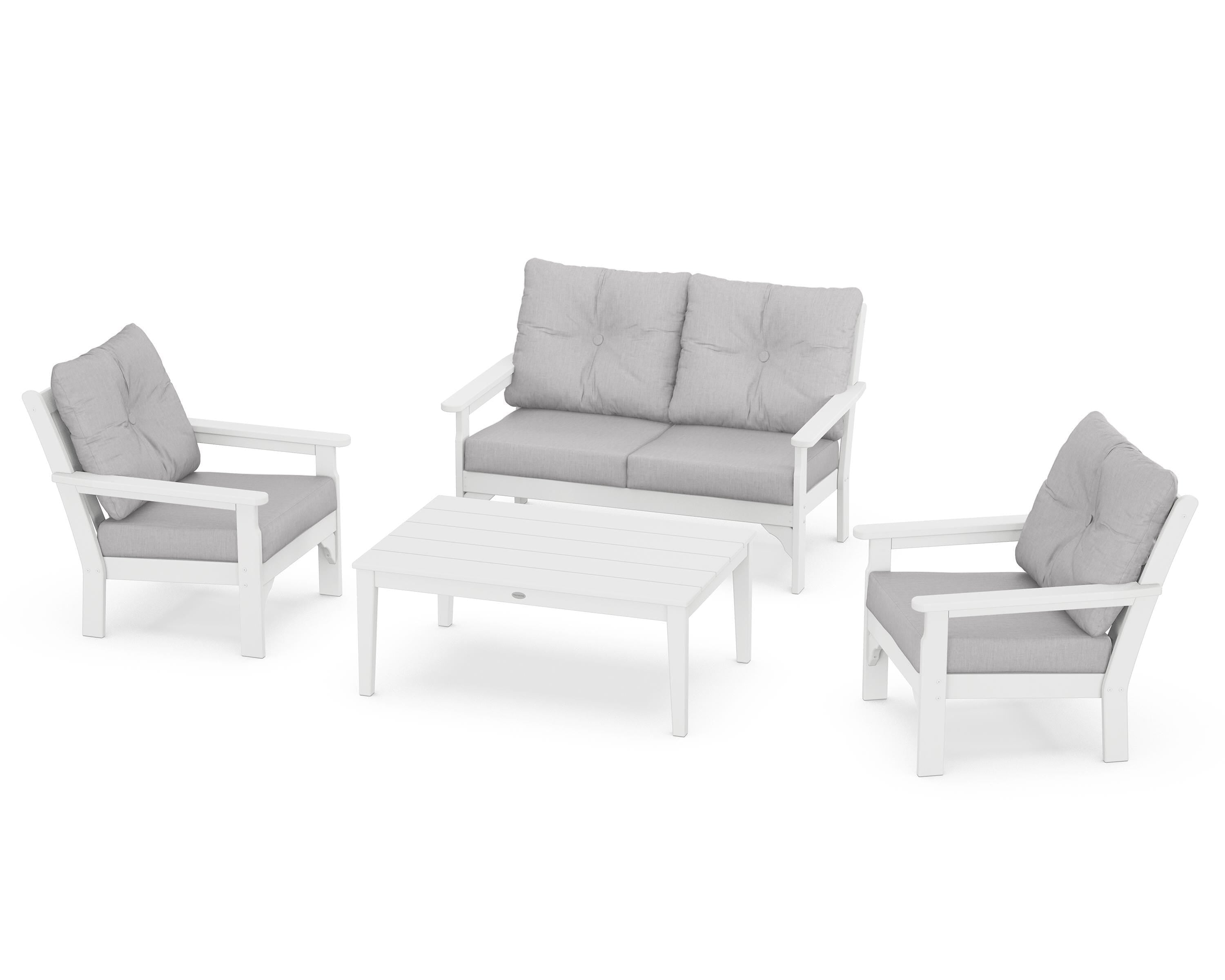 POLYWOOD® Vineyard 4-Piece Deep Seating Set in White / Granite