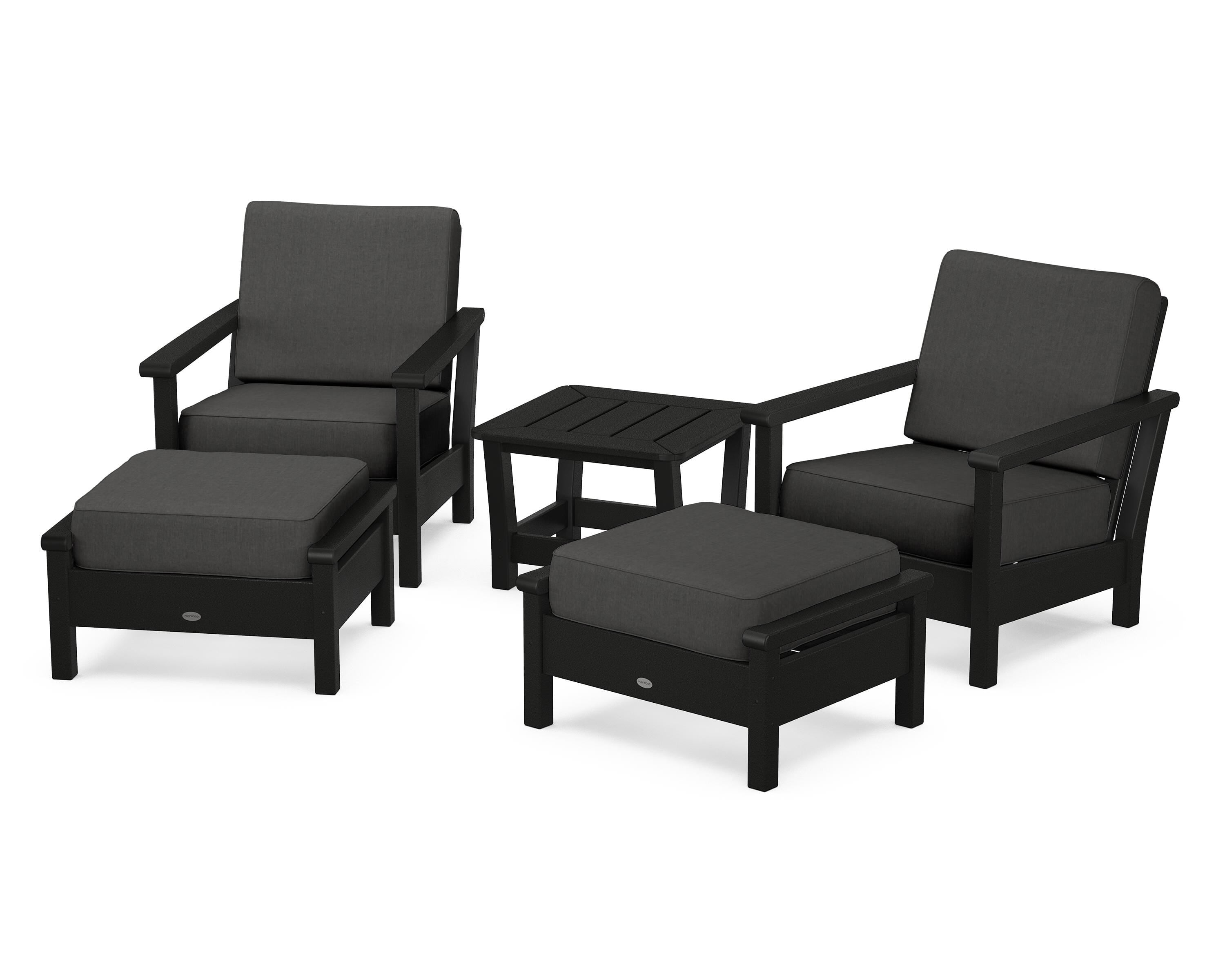 POLYWOOD® Harbour 5-Piece Deep Seating Chair Set in Black / Spectrum Carbon