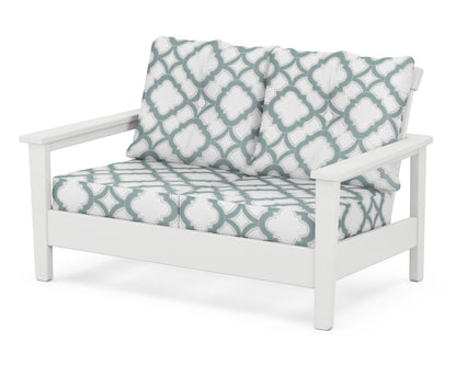 POLYWOOD® Prescott Deep Seating Loveseat in White / Trellis Glacier Spa
