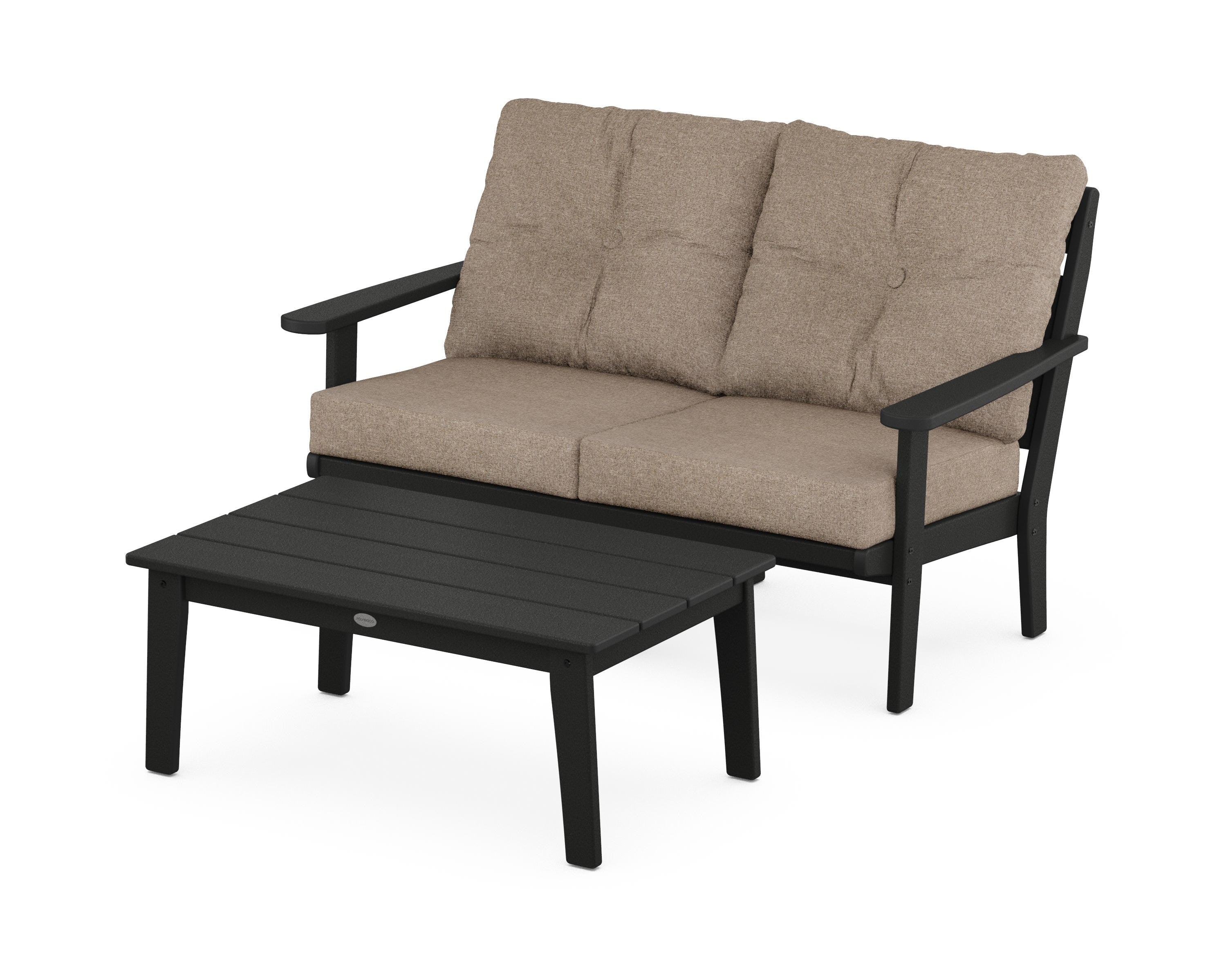 POLYWOOD® Lakeside 2-Piece Lounge Loveseat Set in Black / Spiced Burlap