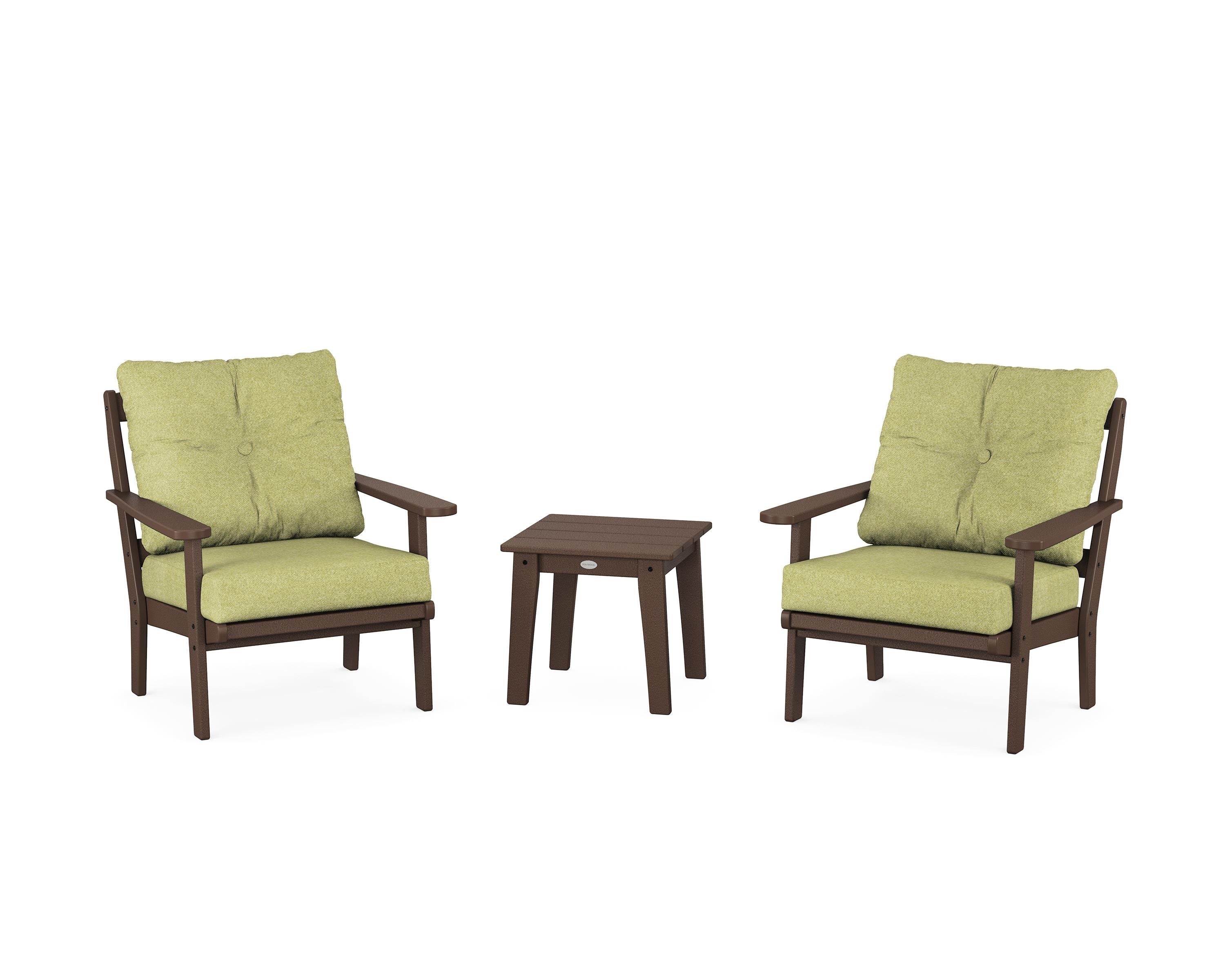 POLYWOOD® Mission 3-Piece Deep Seating Set in Mahogany / Chartreuse Boucle