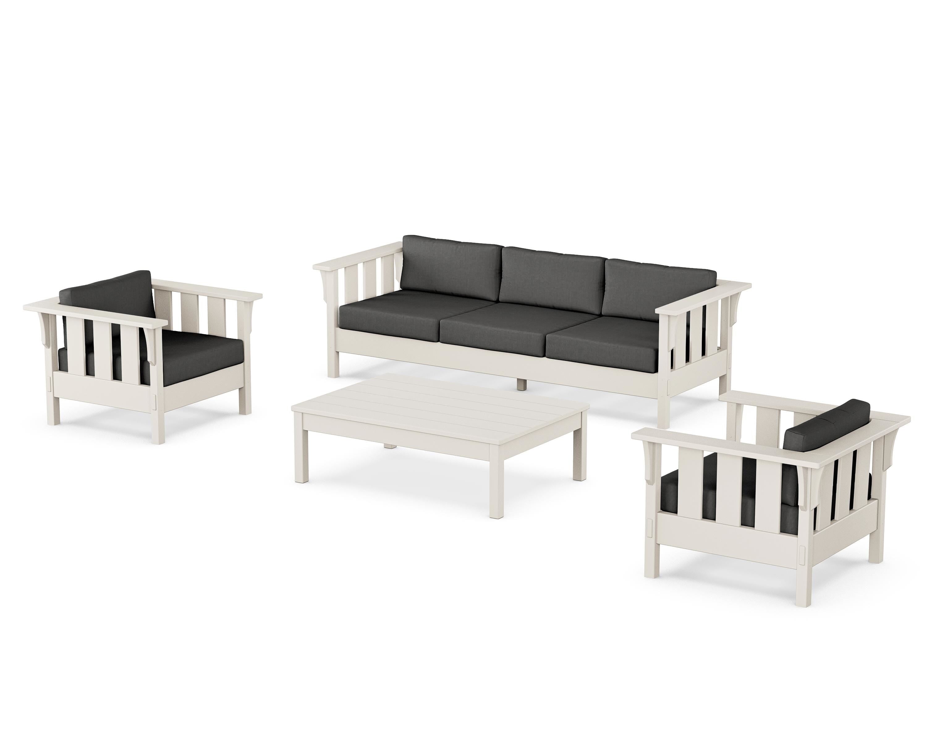 Martha Stewart by POLYWOOD® Acadia 4-Piece Deep Seating Set with Sofa in Sand / Spectrum Carbon