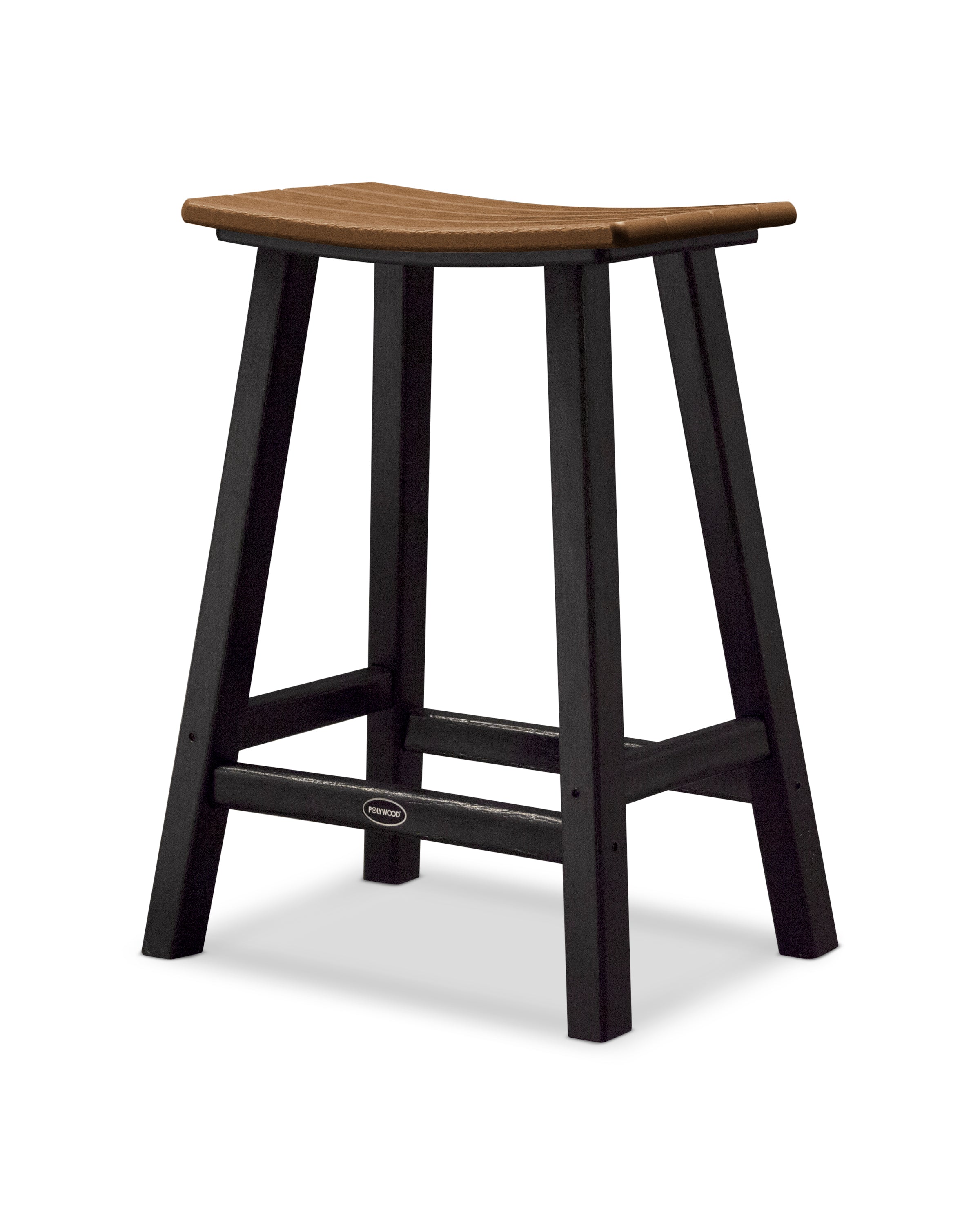 POLYWOOD® Contempo 24" Saddle Counter Stool in Black / Teak