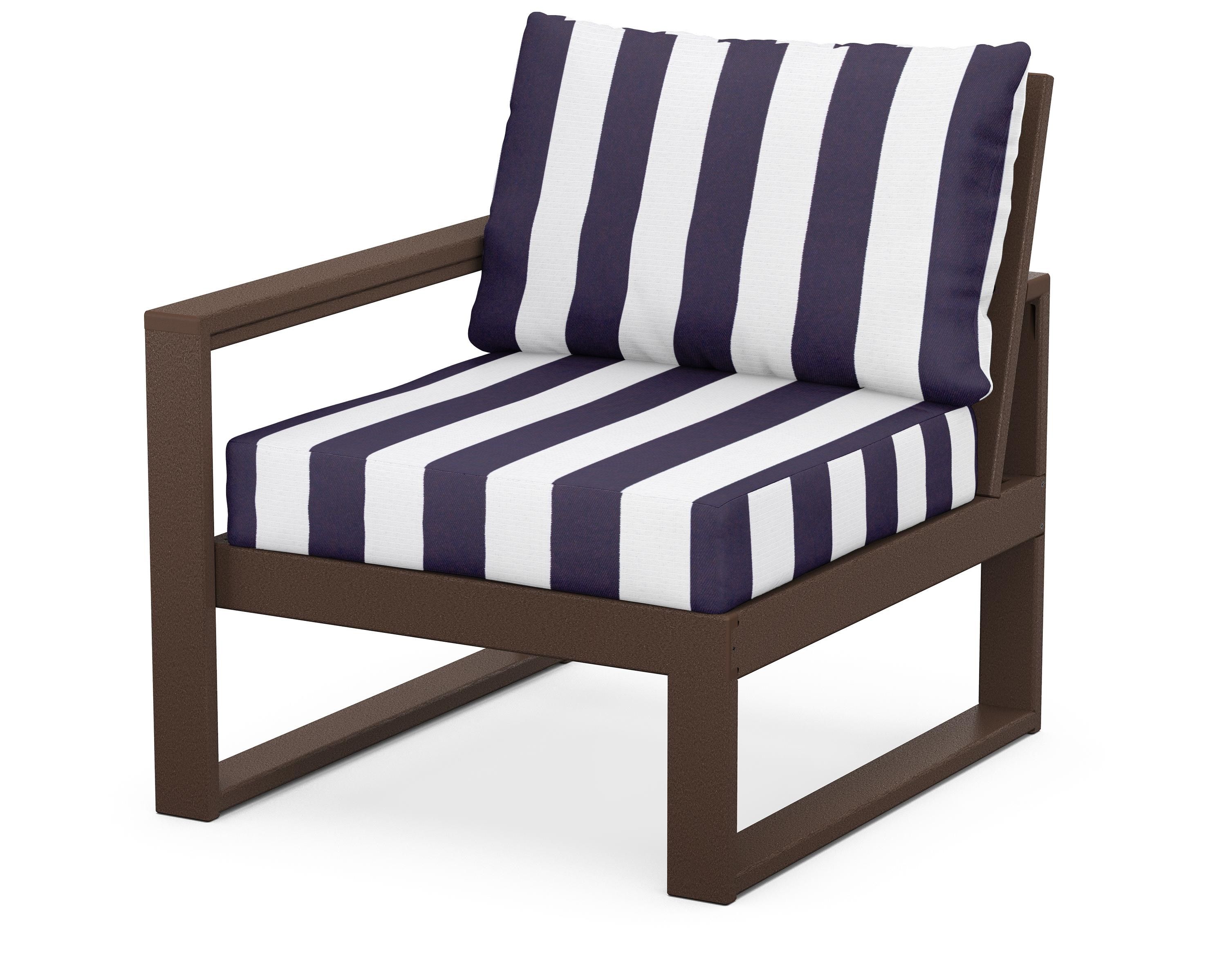 POLYWOOD® EDGE Modular Left Arm Chair in Mahogany / Cabana Stripe Navy