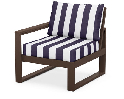 POLYWOOD® EDGE Modular Left Arm Chair in Mahogany / Cabana Stripe Navy