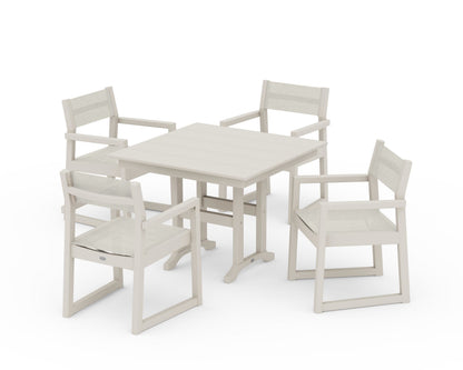 POLYWOOD® EDGE Sling Arm Chair 5-Piece Farmhouse Dining Set in Sand / Parchment Sling