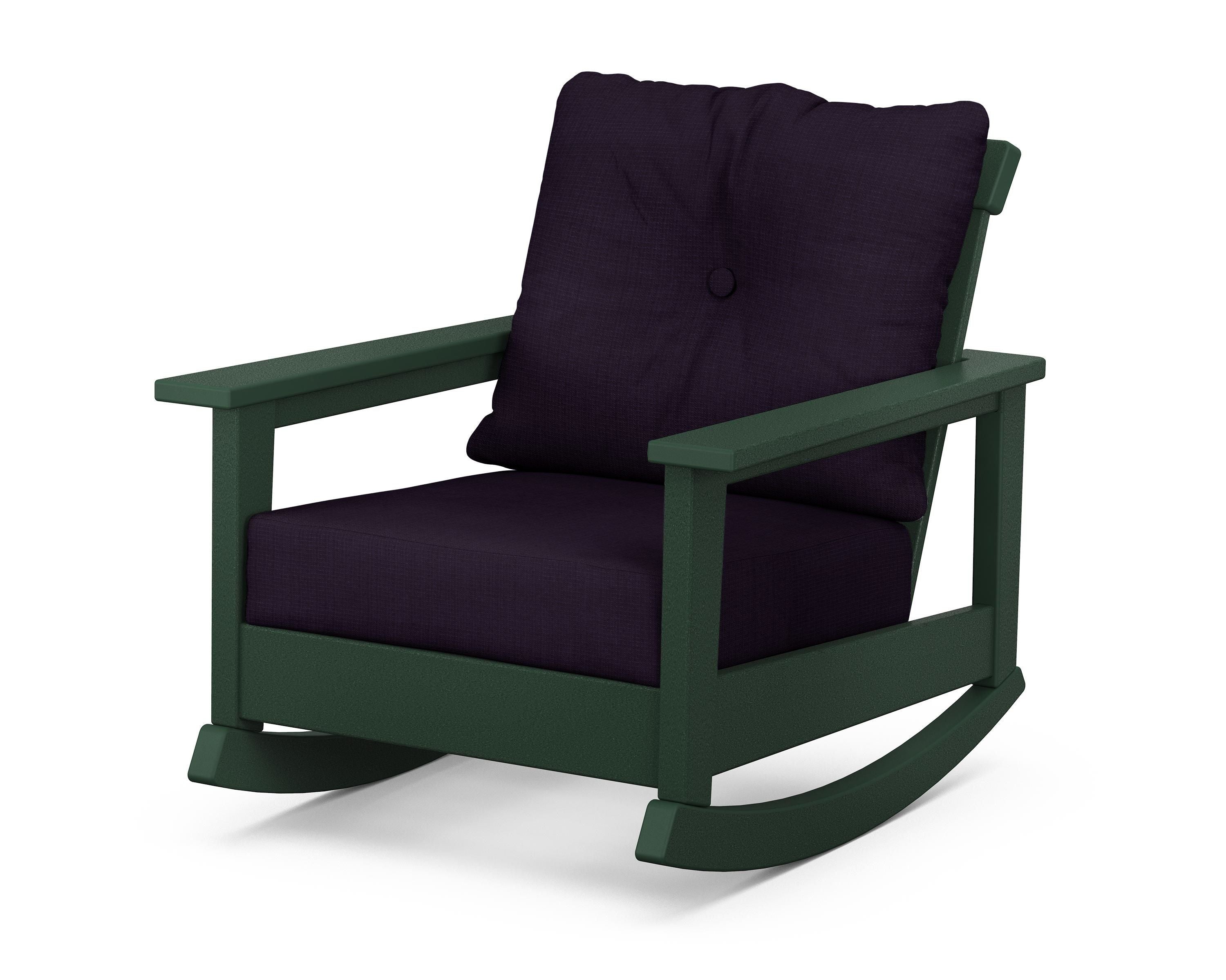 POLYWOOD® Prescott Deep Seating Rocking Chair in Green / Navy Linen