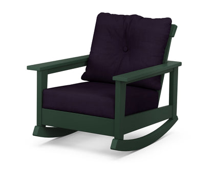 POLYWOOD® Prescott Deep Seating Rocking Chair in Green / Navy Linen