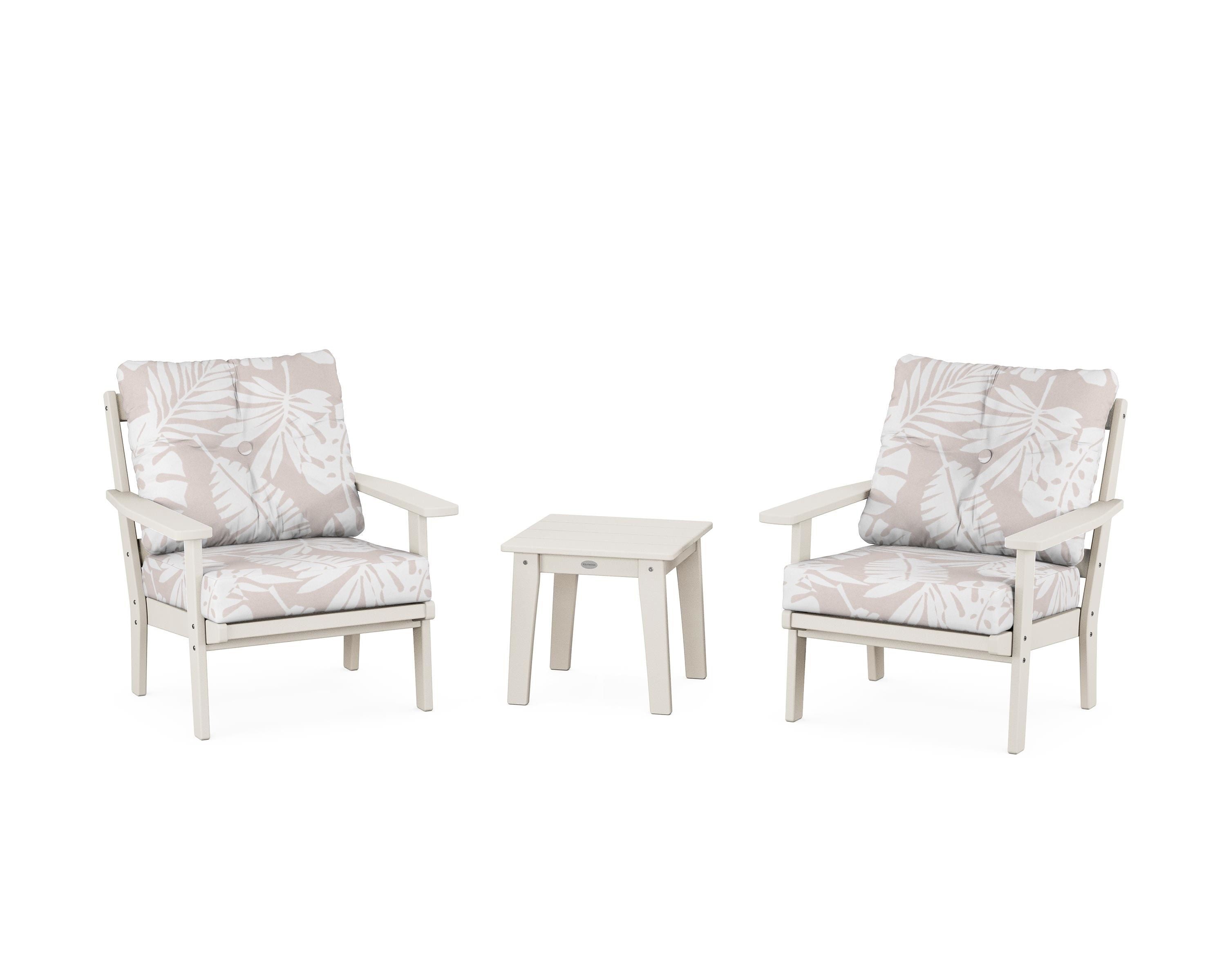 POLYWOOD® Oxford 3-Piece Deep Seating Set in Sand / Leaf Dune Burlap