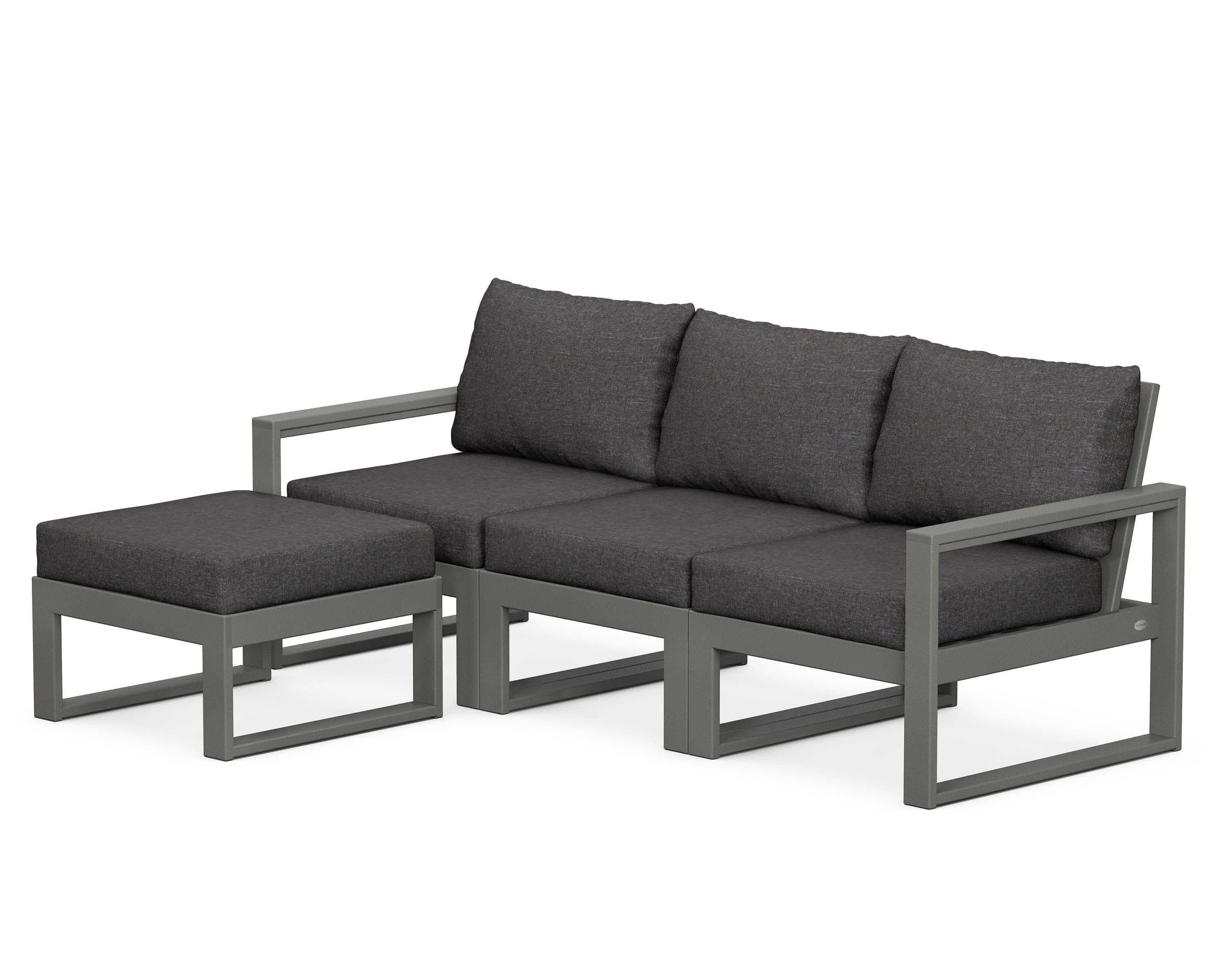 POLYWOOD® EDGE 4-Piece Modular Deep Seating Set with Ottoman in Slate Grey / Ash Charcoal