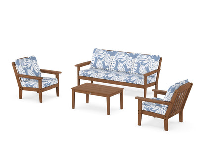 Country Living Cottage 4-Piece Deep Seating Set with Sofa in Teak / Leaf Sky Blue
