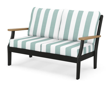 POLYWOOD® Braxton Deep Seating Loveseat in Black / Natural / Cabana Stripe Glacier Spa