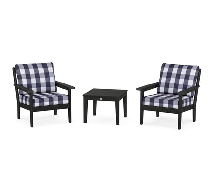 Country Living Cottage 3-Piece Deep Seating Set in Black / Buffalo Plaid Navy