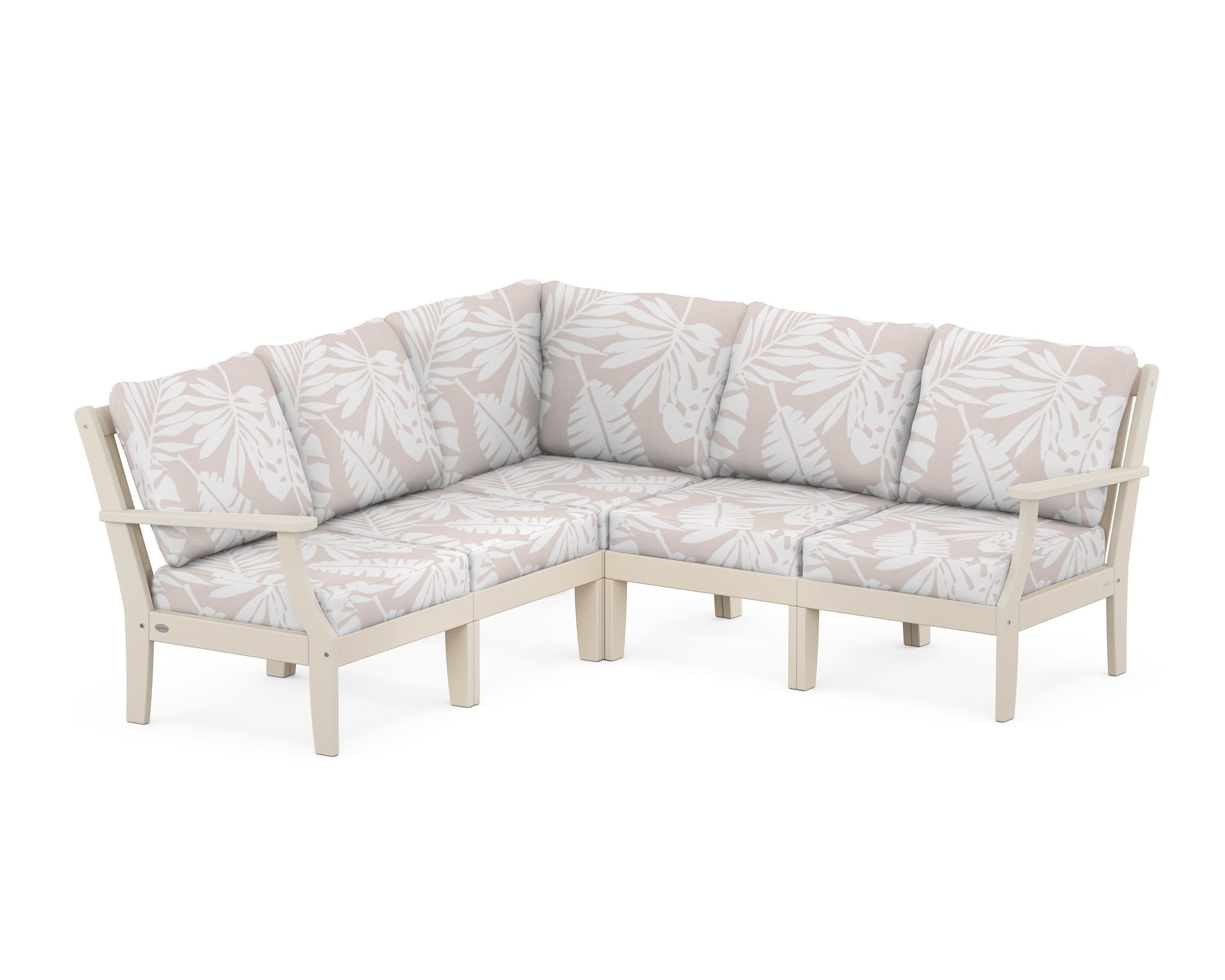 POLYWOOD® Braxton Modular 5-Piece Deep Seating Set in Sand / Leaf Dune Burlap