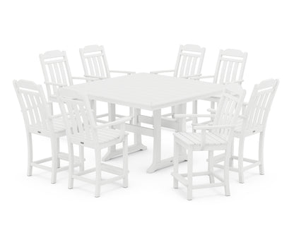 Country Living Cottage 9-Piece Square Counter Set with Trestle Legs in White