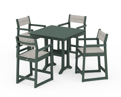 POLYWOOD® EDGE Sling Arm Chair 5-Piece Farmhouse Counter Set with Trestle Legs in Green / Birch Sling
