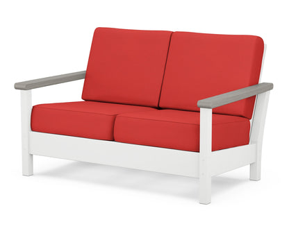 POLYWOOD® Harbour Deep Seating Loveseat in White / Driftwood / Crimson Linen