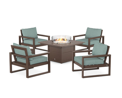 POLYWOOD® EDGE Sectional 5-Piece Deep Seating Set with Fire Pit Table in Mahogany / Glacier Spa