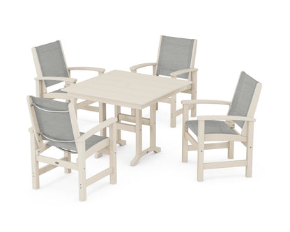 POLYWOOD® Coastal 5-Piece Farmhouse Dining Set in Sand / Metallic Sling