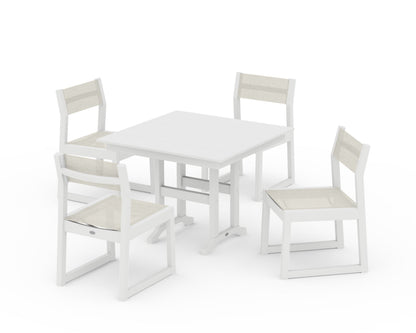 POLYWOOD® EDGE Sling Side Chair 5-Piece Farmhouse Dining Set in White / Parchment Sling