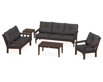 POLYWOOD® Vineyard 5 Piece Deep Seating Set in Mahogany / Ash Charcoal
