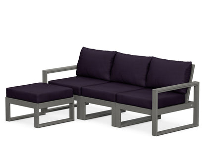 POLYWOOD® EDGE 4-Piece Modular Deep Seating Set with Ottoman in Slate Grey / Navy Linen