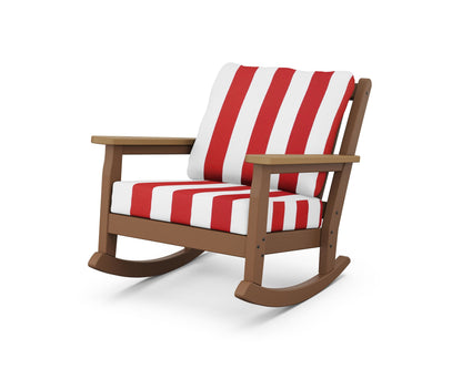 POLYWOOD® Chippendale Deep Seating Rocking Chair in Teak / Natural / Cabana Stripe Crimson
