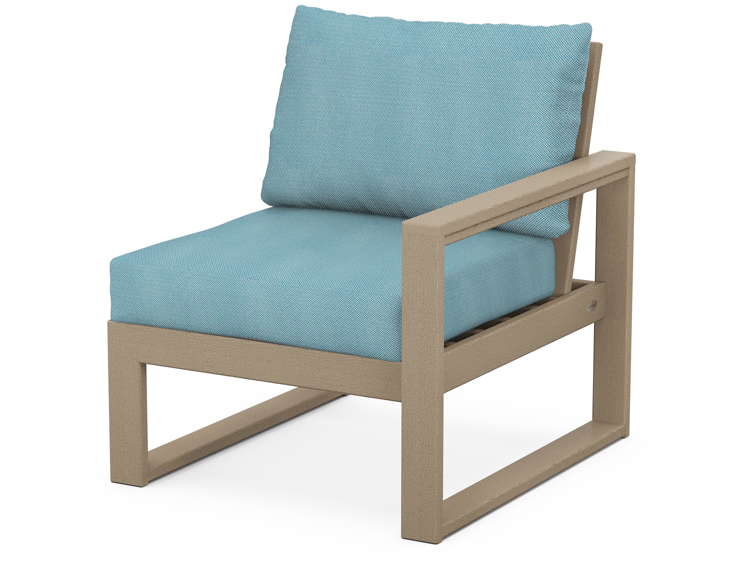 POLYWOOD® EDGE Modular Right Arm Chair in Vintage Sahara / Lattice Sky Blue