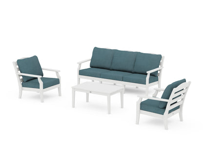 Draper James™ by  POLYWOOD® Savannah 4-Piece Deep Seating Set with Sofa in White / Ocean Teal