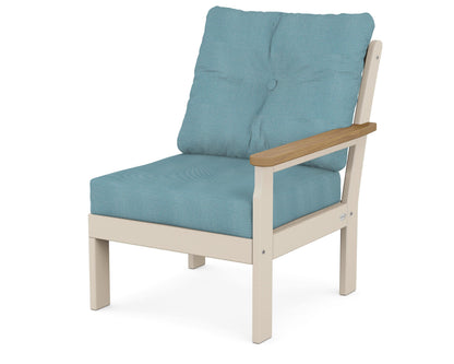 POLYWOOD® Vineyard Modular Right Arm Chair in Sand / Natural / Lattice Sky Blue