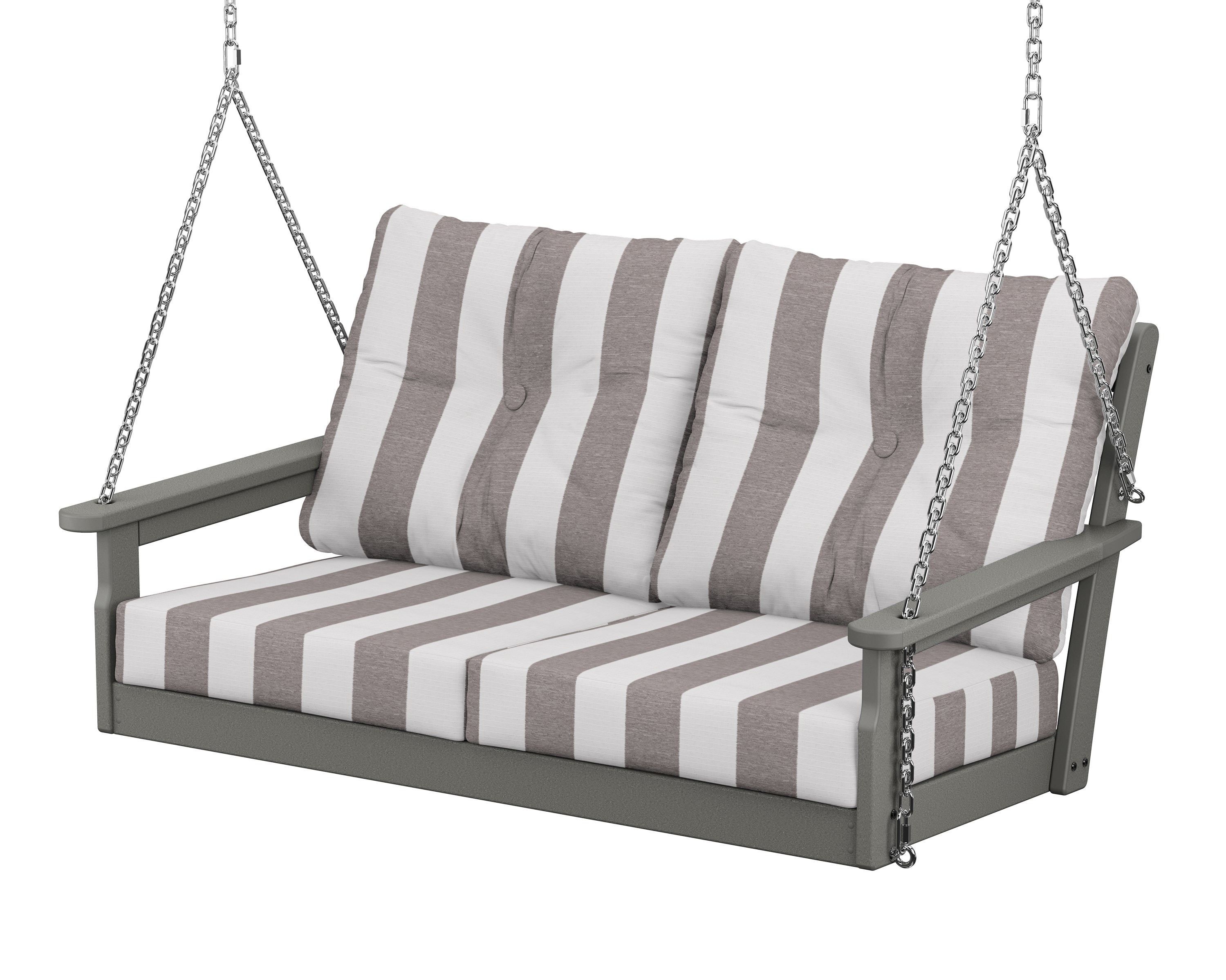 POLYWOOD® Vineyard Deep Seating Swing in Slate Grey / Cabana Stripe Grey Mist