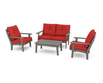 POLYWOOD® Lakeside 4-Piece Deep Seating Set in Slate Grey / Crimson Linen