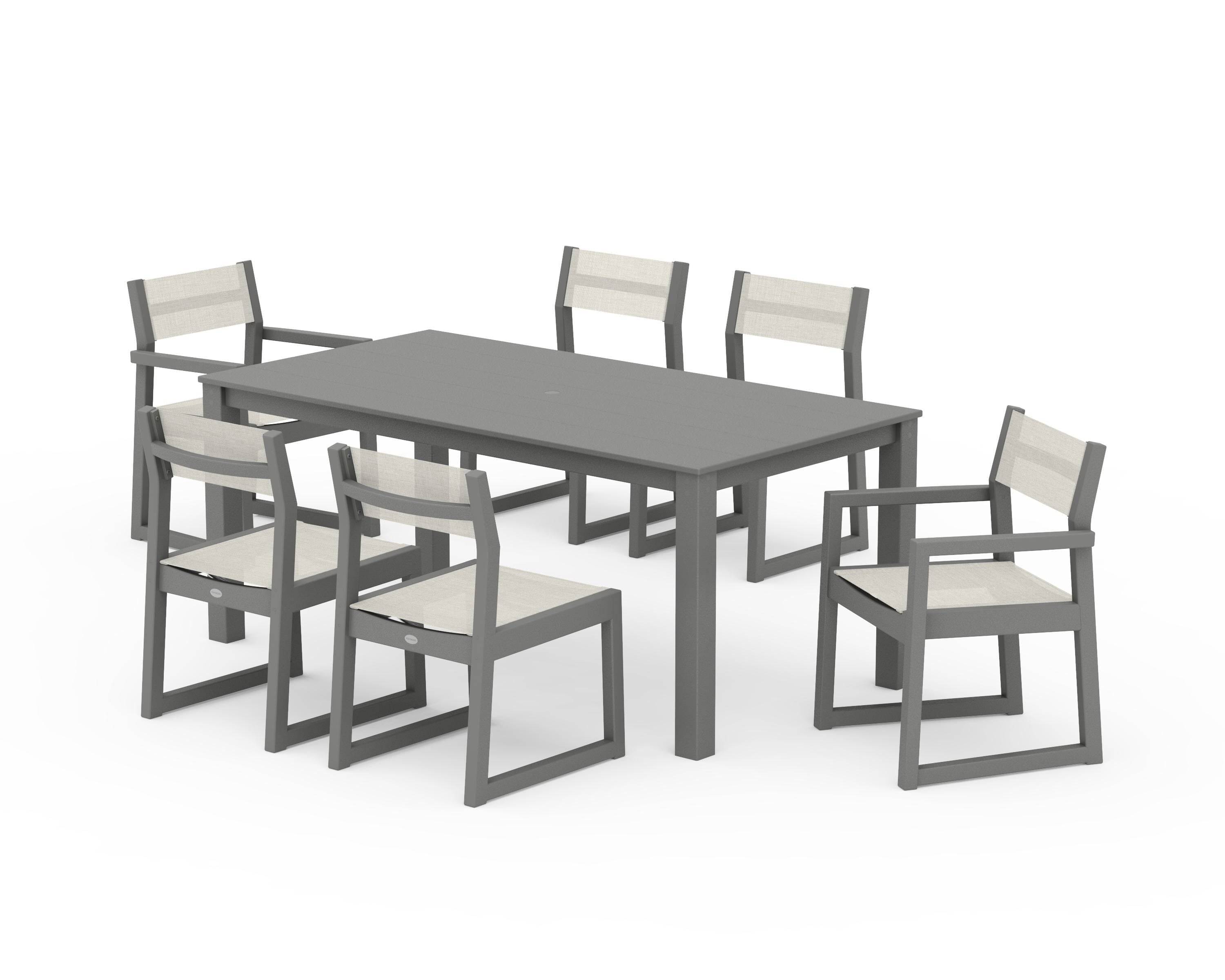 POLYWOOD® EDGE Sling 7-Piece Parsons Dining Set in Slate Grey / Parchment Sling