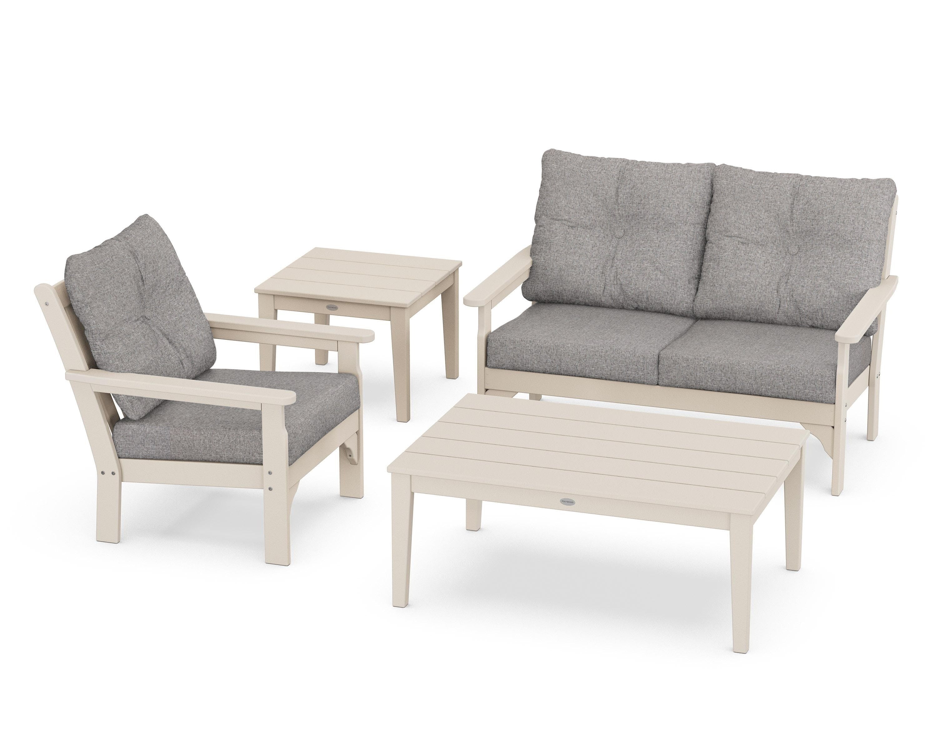 POLYWOOD® Vineyard 4-Piece Deep Seating Set in Sand / Grey Mist