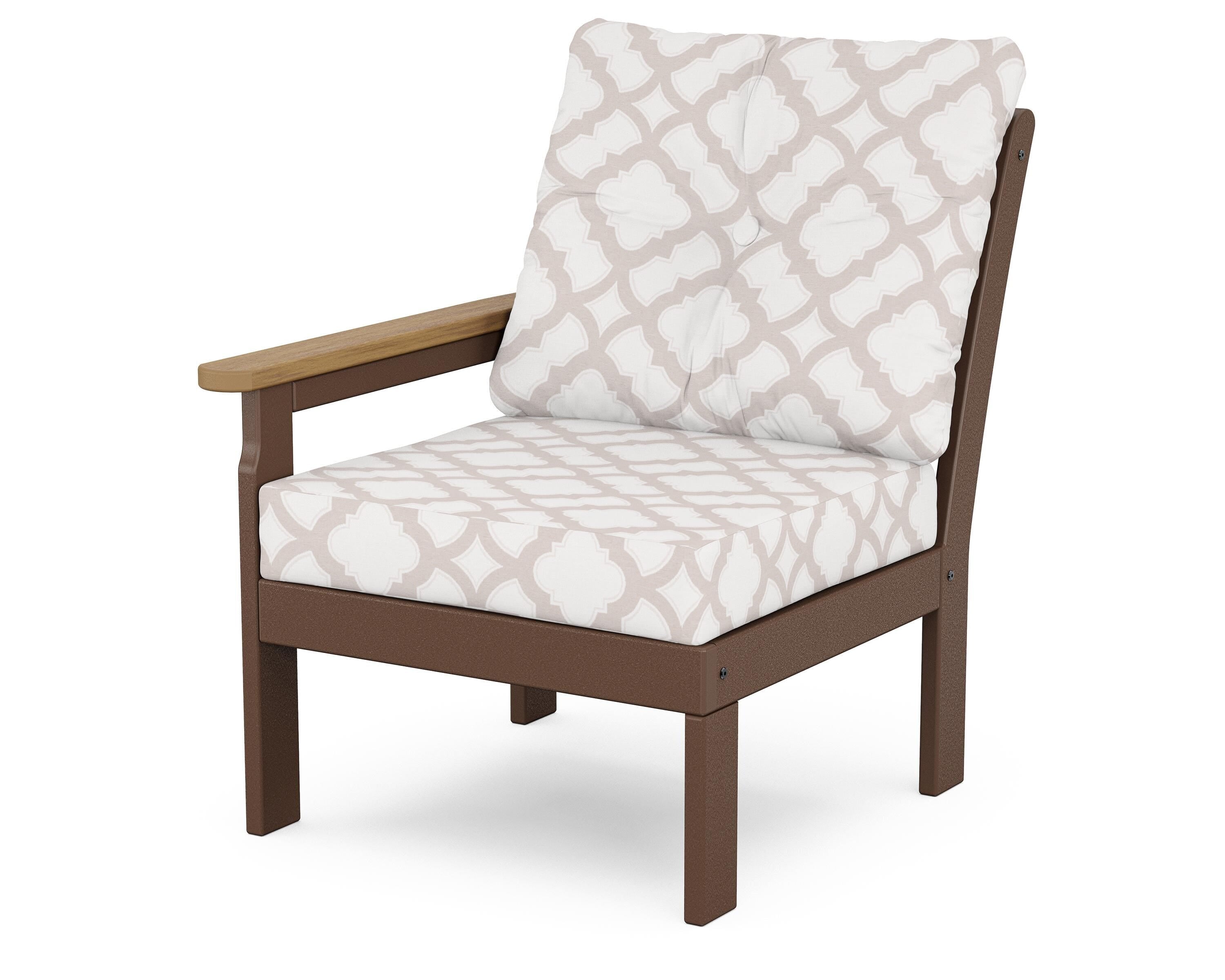 POLYWOOD® Vineyard Modular Left Arm Chair in Mahogany / Natural / Trellis Dune Burlap