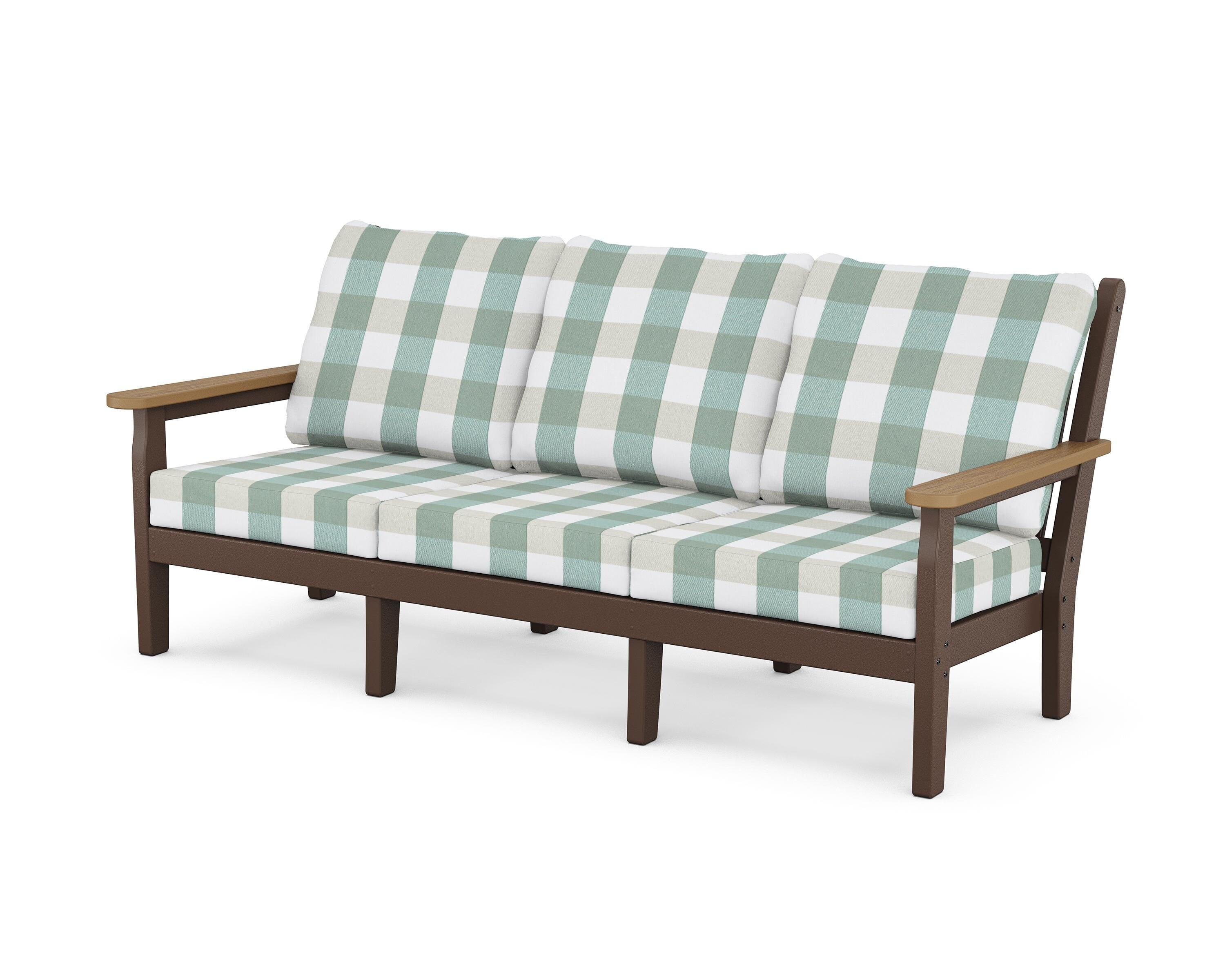 POLYWOOD® Chippendale Deep Seating Sofa in Mahogany / Natural / Buffalo Plaid Glacier Spa