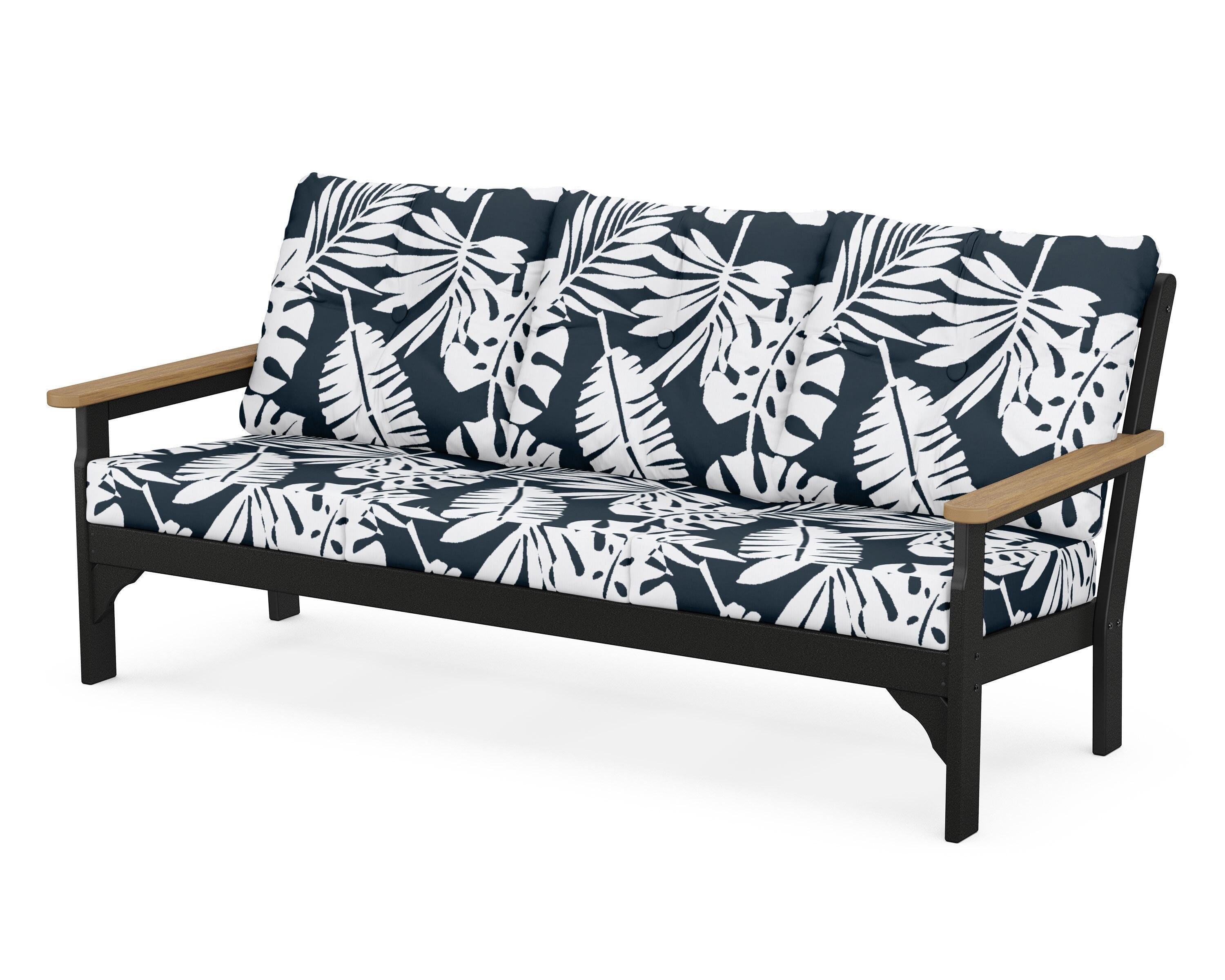 POLYWOOD® Vineyard Deep Seating Sofa in Black / Natural / Leaf Marine Indigo