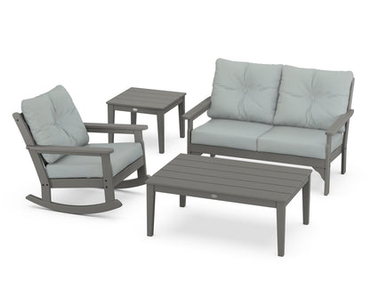 POLYWOOD® Vineyard 4-Piece Deep Seating Rocker Set in Slate Grey / Spa